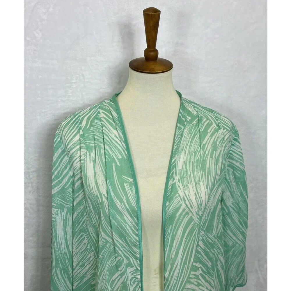 Dana Kay Womens Swim Cover Up Open Front Green White Size 14 NWT